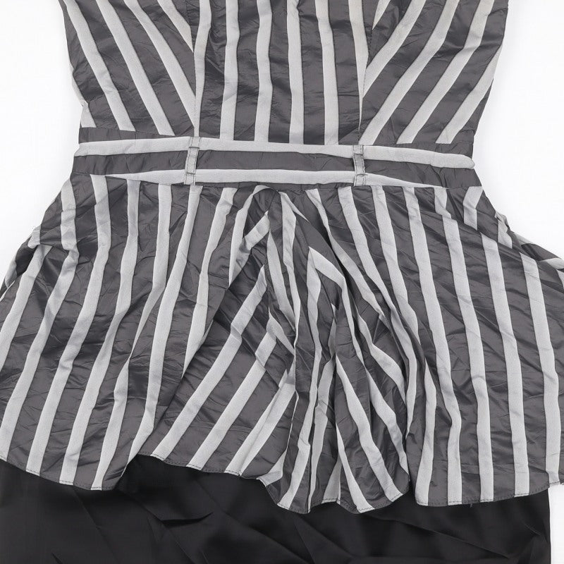 River Island Women Black Grey Stripe Strapless Fit & Flare Dress UK 12