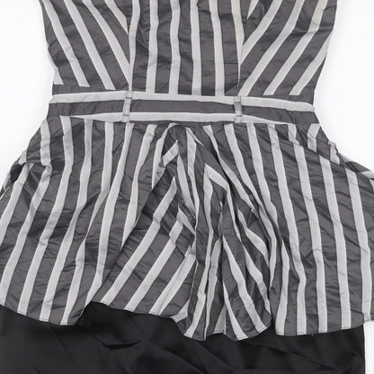 River Island Women Black Grey Stripe Strapless Fit & Flare Dress UK 12