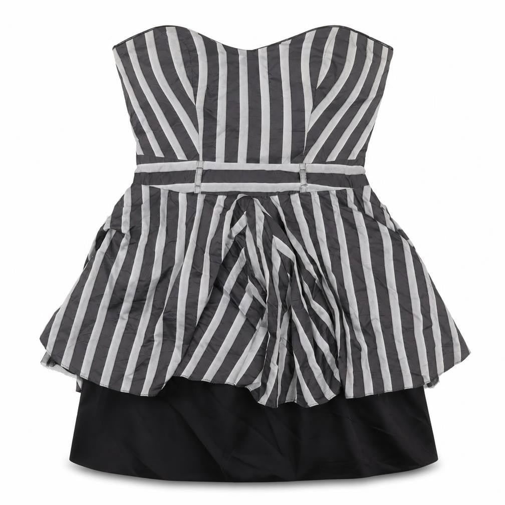 River Island Women Black Grey Stripe Strapless Fit & Flare Dress UK 12
