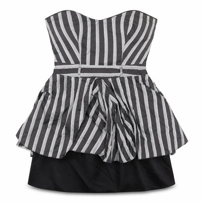 River Island Women Black Grey Stripe Strapless Fit & Flare Dress UK 12