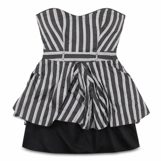 River Island Women Black Grey Stripe Strapless Fit & Flare Dress UK 12