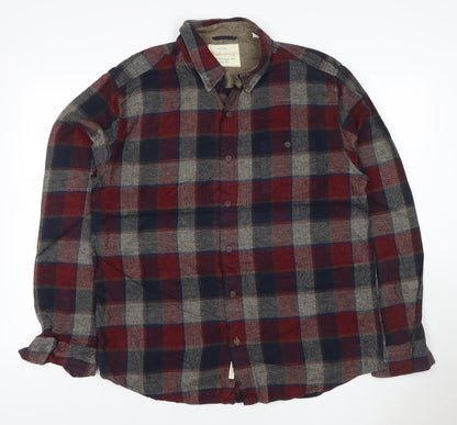 Weatherproof Vintage Men’s XL Red Blue Grey Plaid Flannel Button-Up Shirt