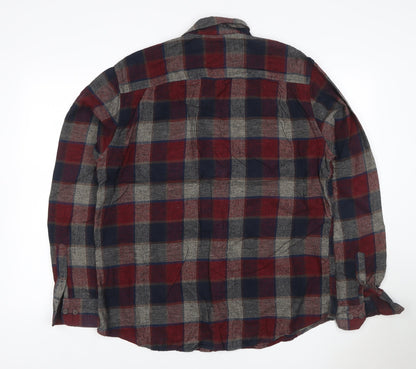 Weatherproof Vintage Men’s XL Red Blue Grey Plaid Flannel Button-Up Shirt