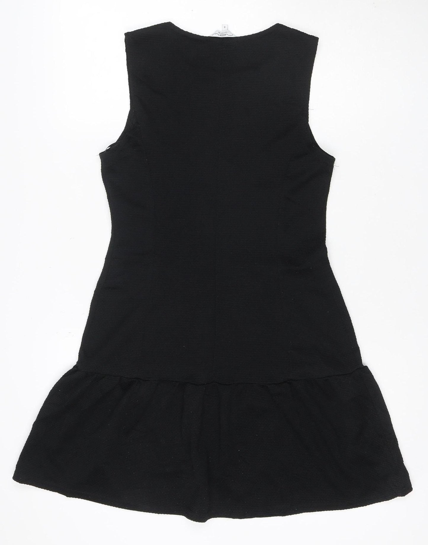 New Look Women’s Black UK 8 Ribbed Knit Skater Fit & Flare Mini Dress