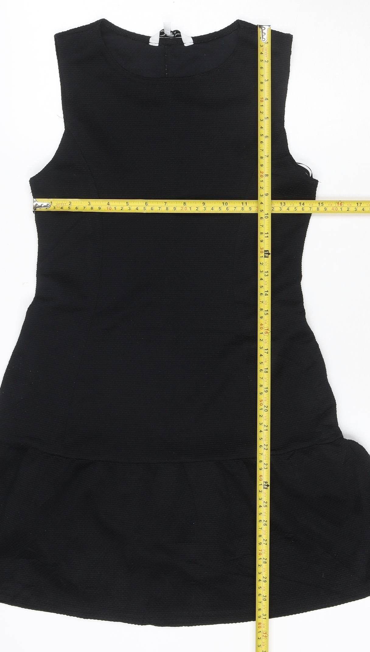 New Look Women’s Black UK 8 Ribbed Knit Skater Fit & Flare Mini Dress