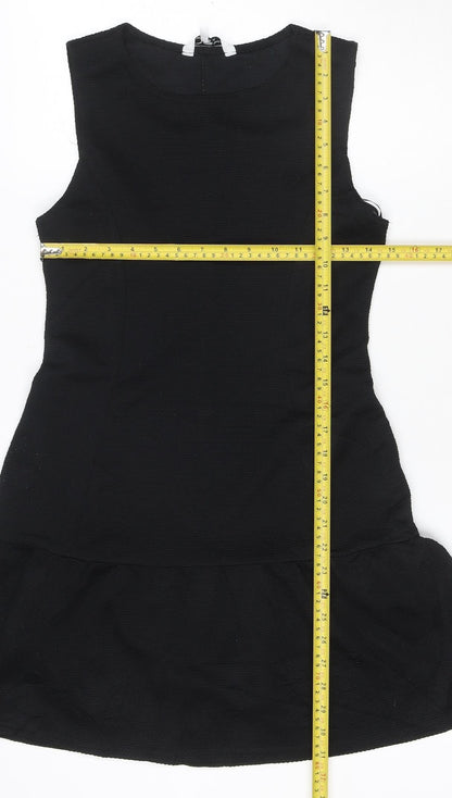 New Look Women’s Black UK 8 Ribbed Knit Skater Fit & Flare Mini Dress