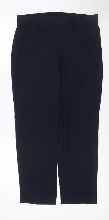 Marks and Spencer Women Navy Blue UK 14 Short Straight Stretch Trousers