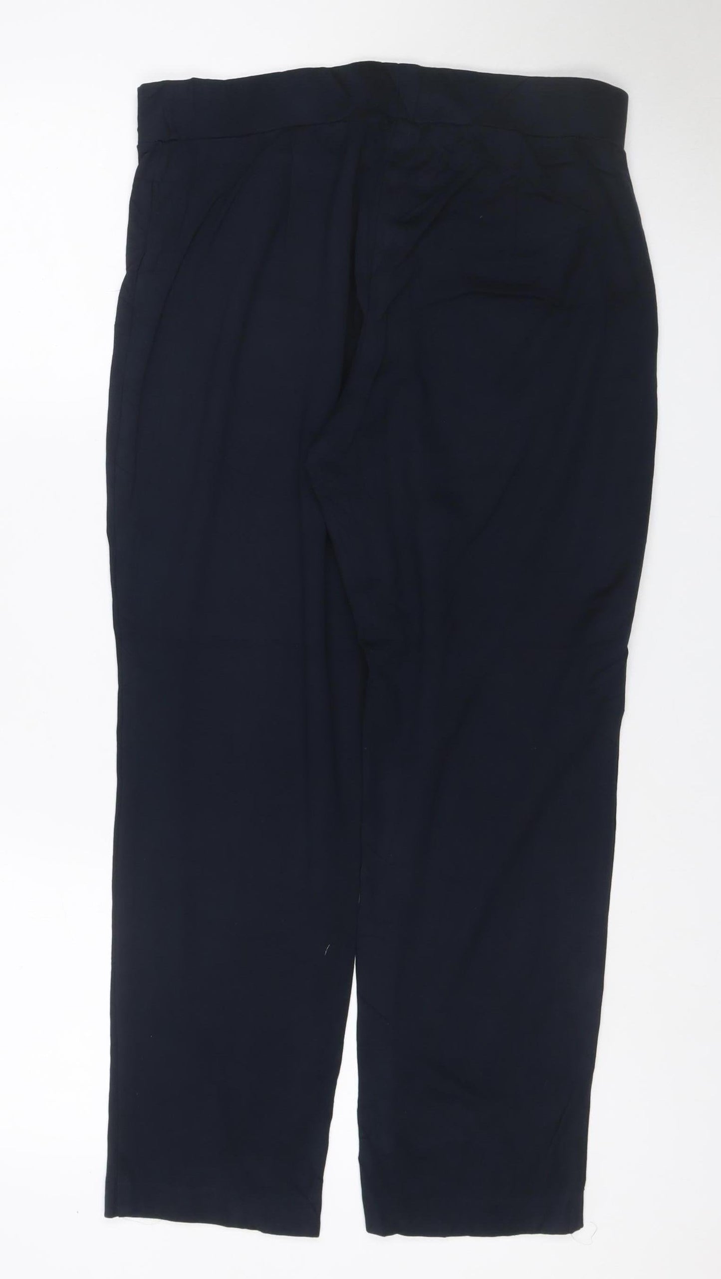 Marks and Spencer Women Navy Blue UK 14 Short Straight Stretch Trousers