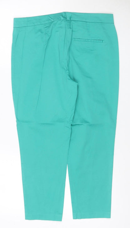 Marks and Spencer Women Green UK 12 Straight Leg Cotton Stretch Trousers