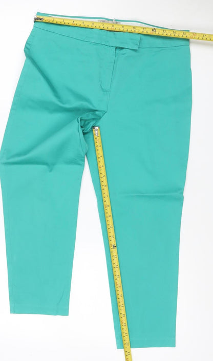 Marks and Spencer Women Green UK 12 Straight Leg Cotton Stretch Trousers