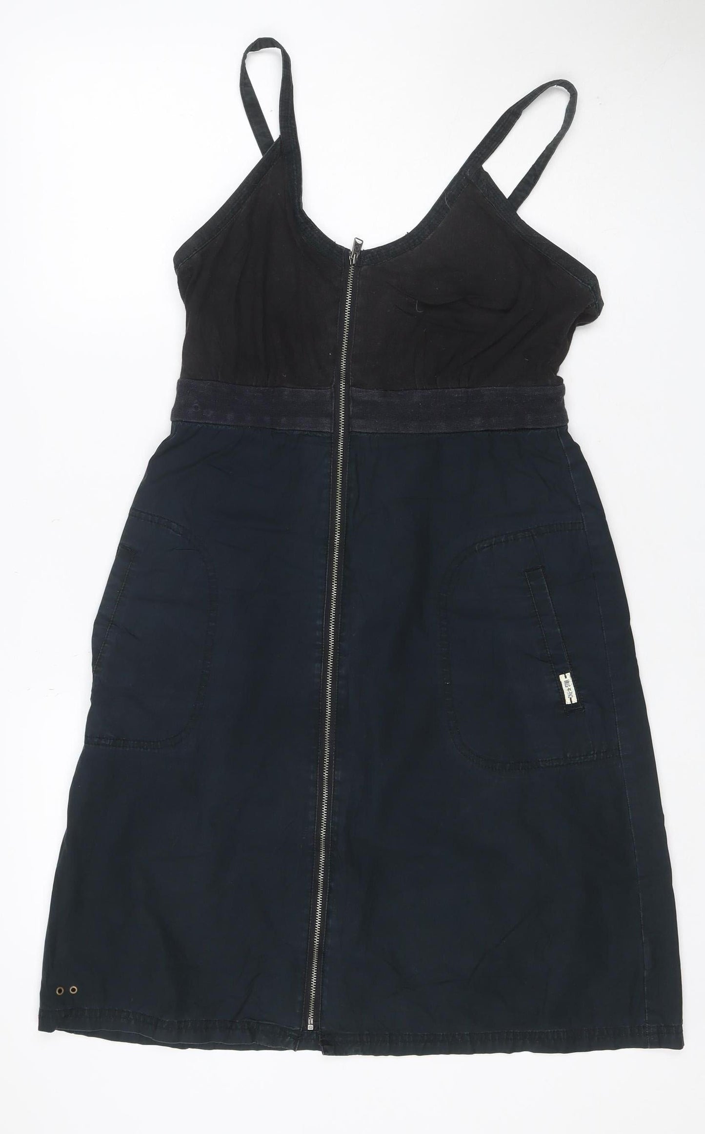 Converse One Star Women Black Size 8 Denim Pinafore Dress Zip Pockets