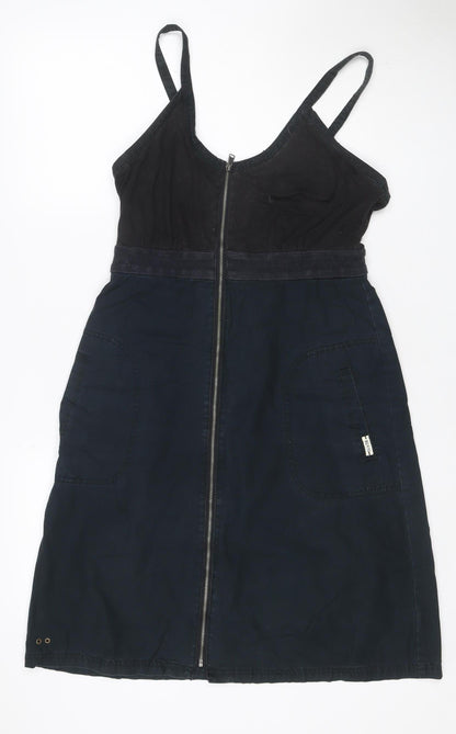Converse One Star Women Black Size 8 Denim Pinafore Dress Zip Pockets