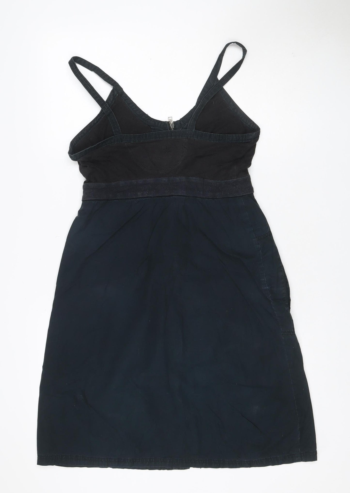 Converse One Star Women Black Size 8 Denim Pinafore Dress Zip Pockets