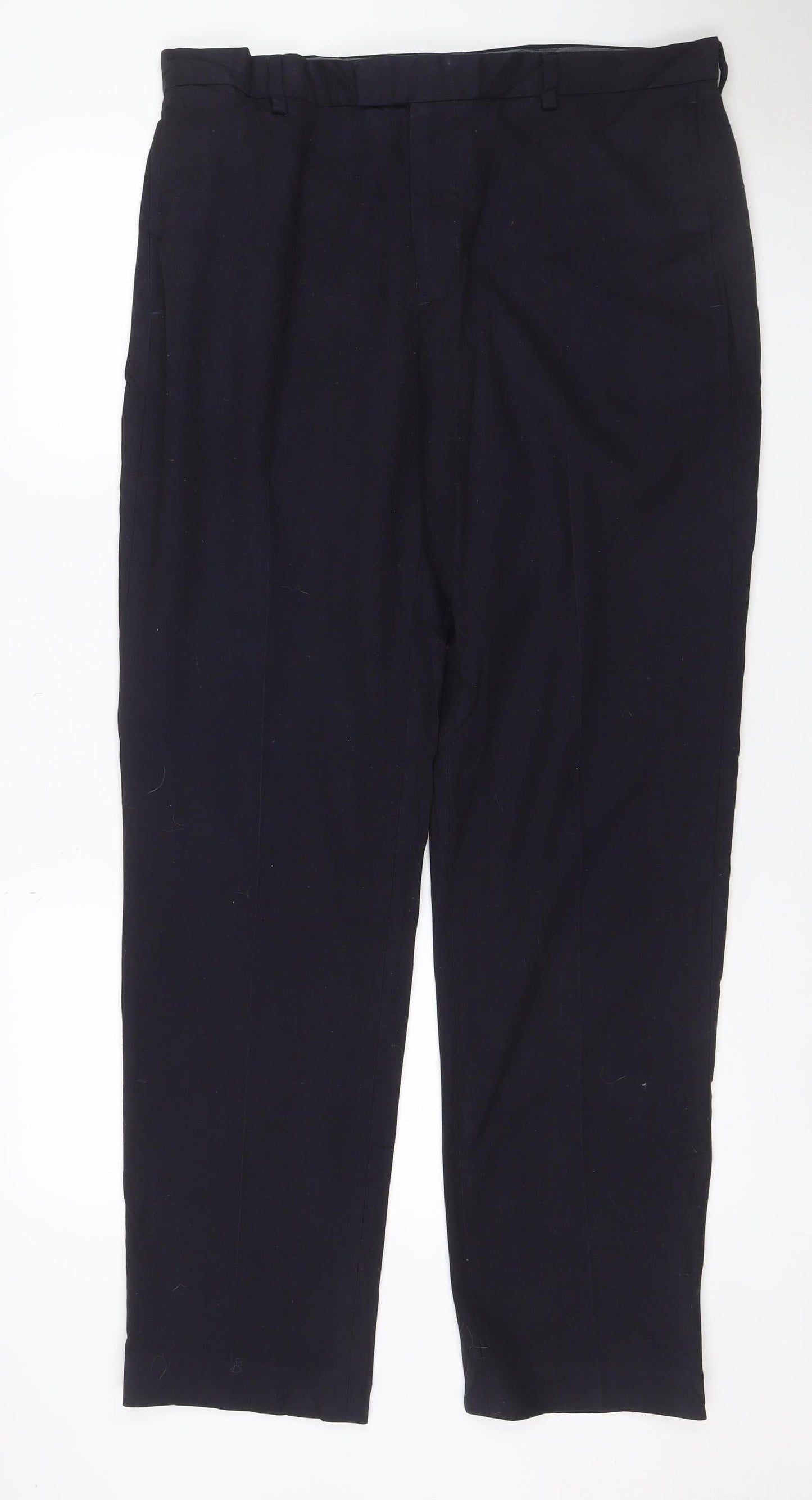 M&S Men’s Black 36W 33L Tailored Straight Dress Trousers Stretch