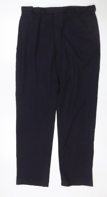 M&S Men’s Black 36W 33L Tailored Straight Dress Trousers Stretch