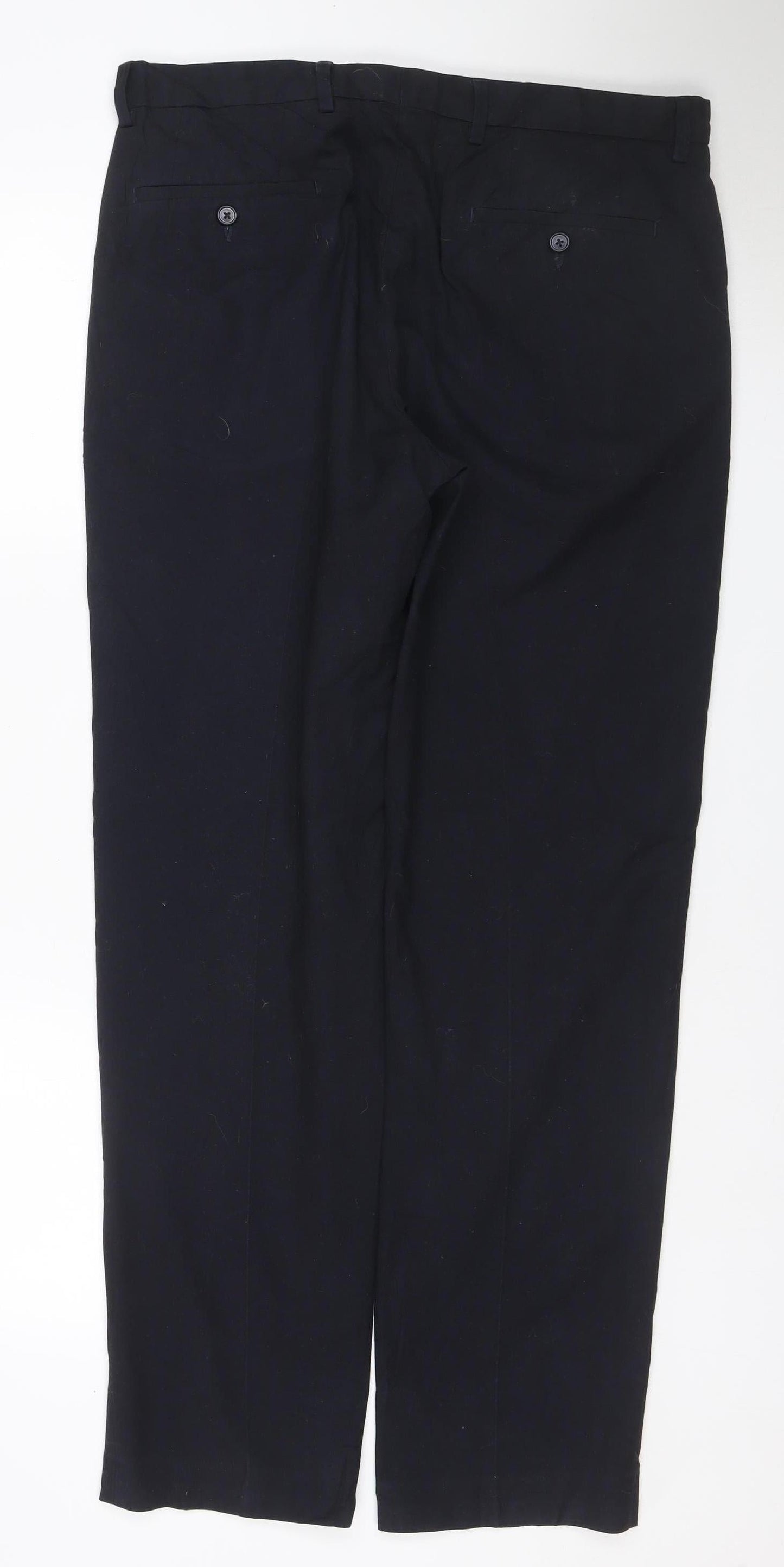 M&S Men’s Black 36W 33L Tailored Straight Dress Trousers Stretch
