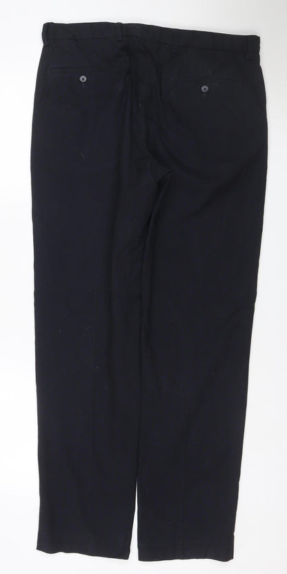 M&S Men’s Black 36W 33L Tailored Straight Dress Trousers Stretch