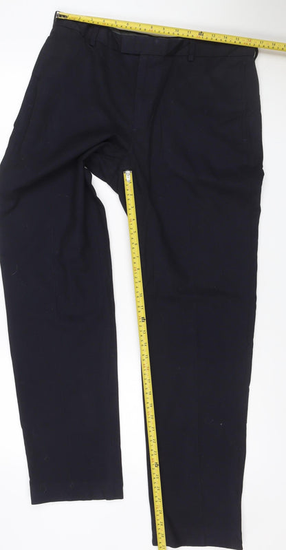 M&S Men’s Black 36W 33L Tailored Straight Dress Trousers Stretch