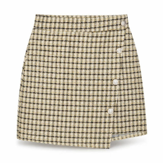 Quiz Women Yellow Check Tweed Wrap Mini Skirt Size 6