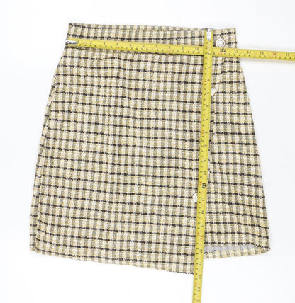 Quiz Women Yellow Check Tweed Wrap Mini Skirt Size 6