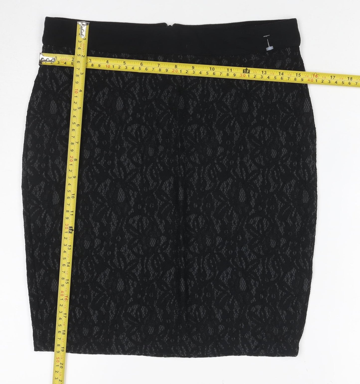 Esprit Women Black UK 8 Floral Lace Pencil Knee Length Skirt