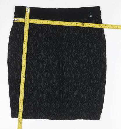 Esprit Women Black UK 8 Floral Lace Pencil Knee Length Skirt