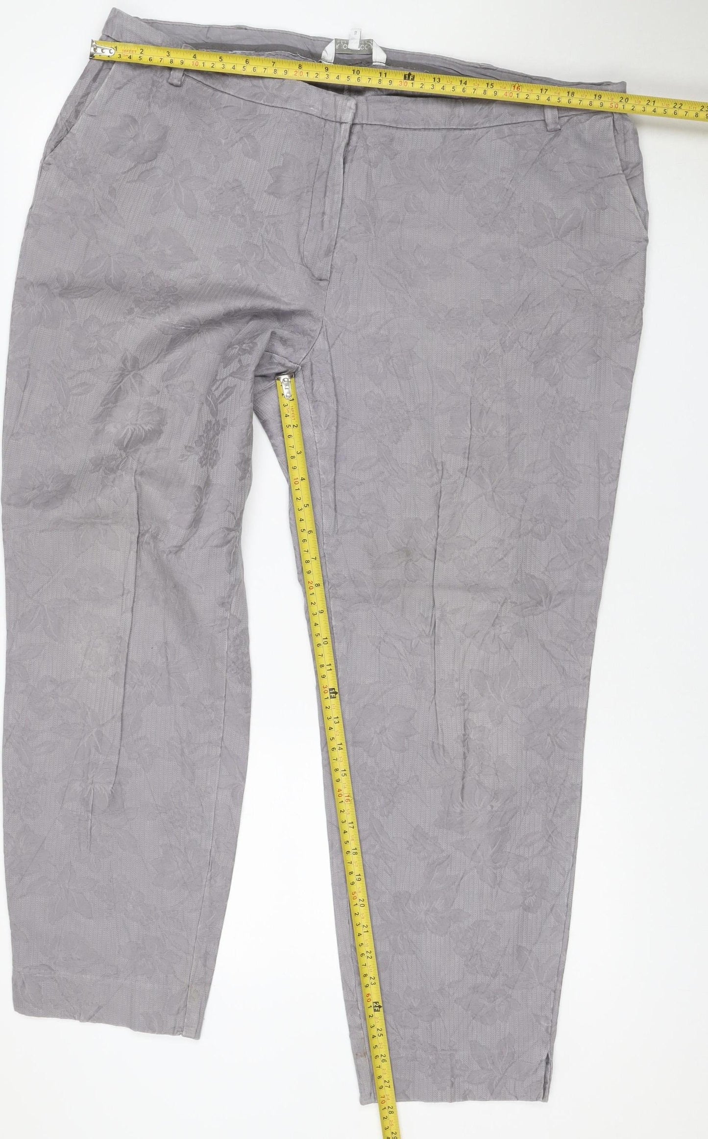 RJR John Rocha Women Grey Floral Jacquard Wide-Leg Jeans UK 18