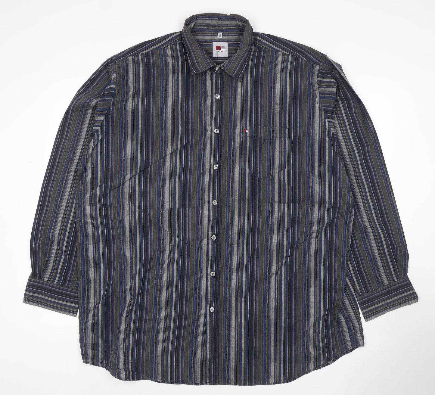 Jupiter Men Blue Striped XXL Cotton Blend Long Sleeve Button-Up Shirt