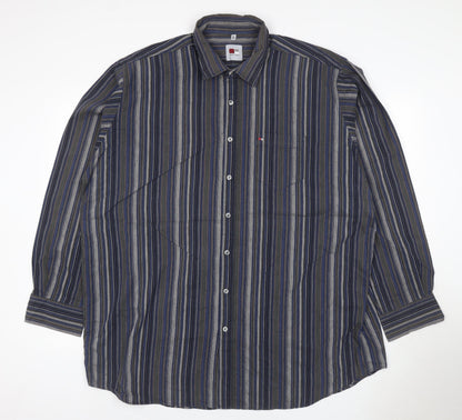 Jupiter Men Blue Striped XXL Cotton Blend Long Sleeve Button-Up Shirt