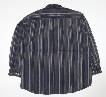 Jupiter Men Blue Striped XXL Cotton Blend Long Sleeve Button-Up Shirt