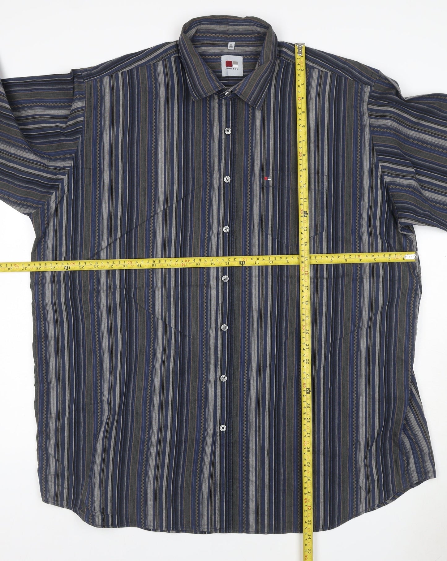 Jupiter Men Blue Striped XXL Cotton Blend Long Sleeve Button-Up Shirt