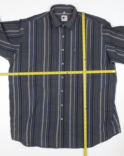 Jupiter Men Blue Striped XXL Cotton Blend Long Sleeve Button-Up Shirt