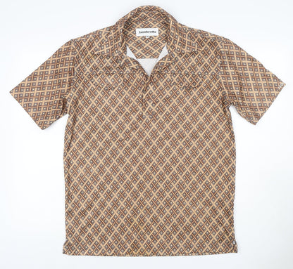 Lambretta Men’s M Brown Geometric Print Short Sleeve Polo Shirt