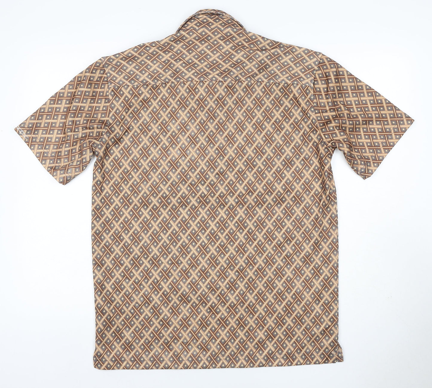 Lambretta Men’s M Brown Geometric Print Short Sleeve Polo Shirt