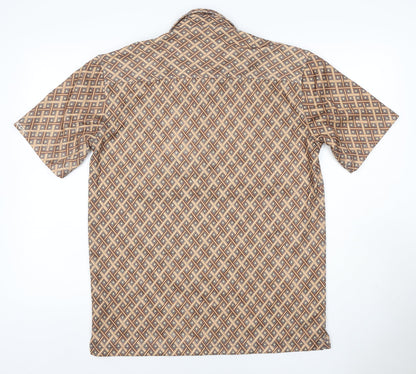 Lambretta Men’s M Brown Geometric Print Short Sleeve Polo Shirt