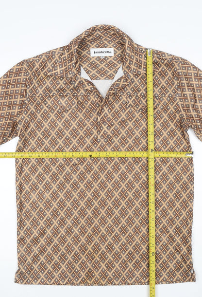 Lambretta Men’s M Brown Geometric Print Short Sleeve Polo Shirt