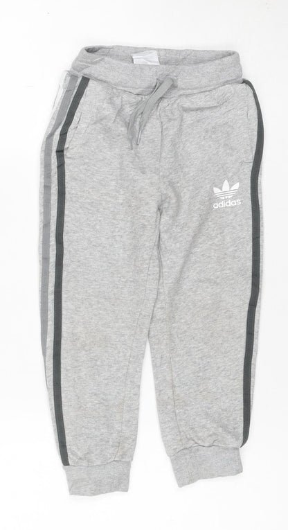 adidas Boys Grey 9-10 Years Jogger Track Pants Logo Side Stripe