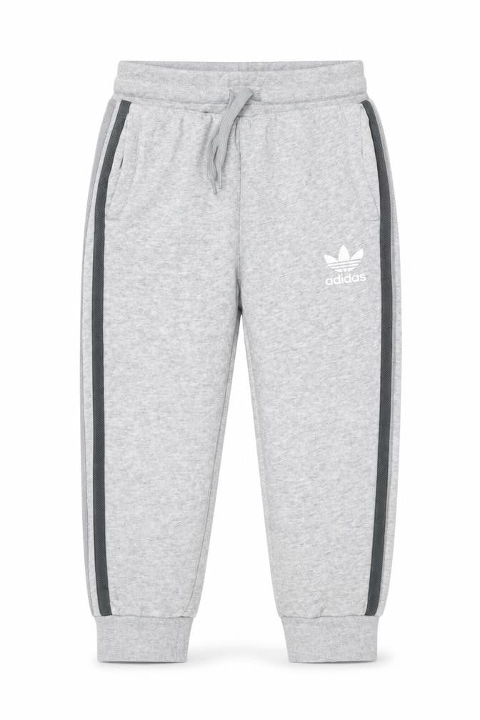 Front view of adidas boys’ grey 9-10 years jogger track pants logo side stripe