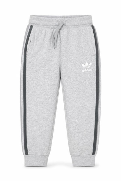 Front view of adidas boys’ grey 9-10 years jogger track pants logo side stripe