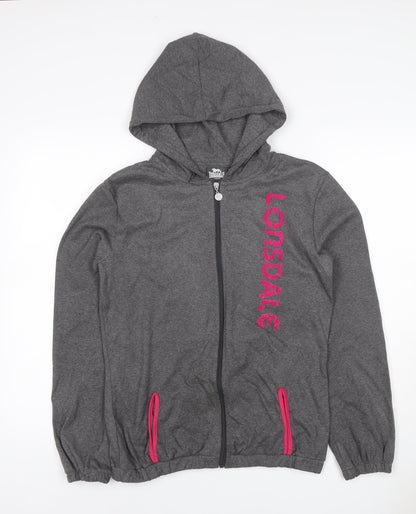 Lonsdale London Women’s Grey Pink Logo Full Zip Hoodie UK 10