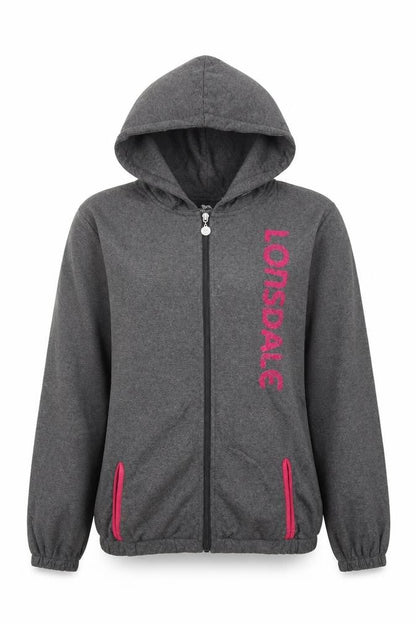 Lonsdale London Women’s Grey Pink Logo Full Zip Hoodie UK 10