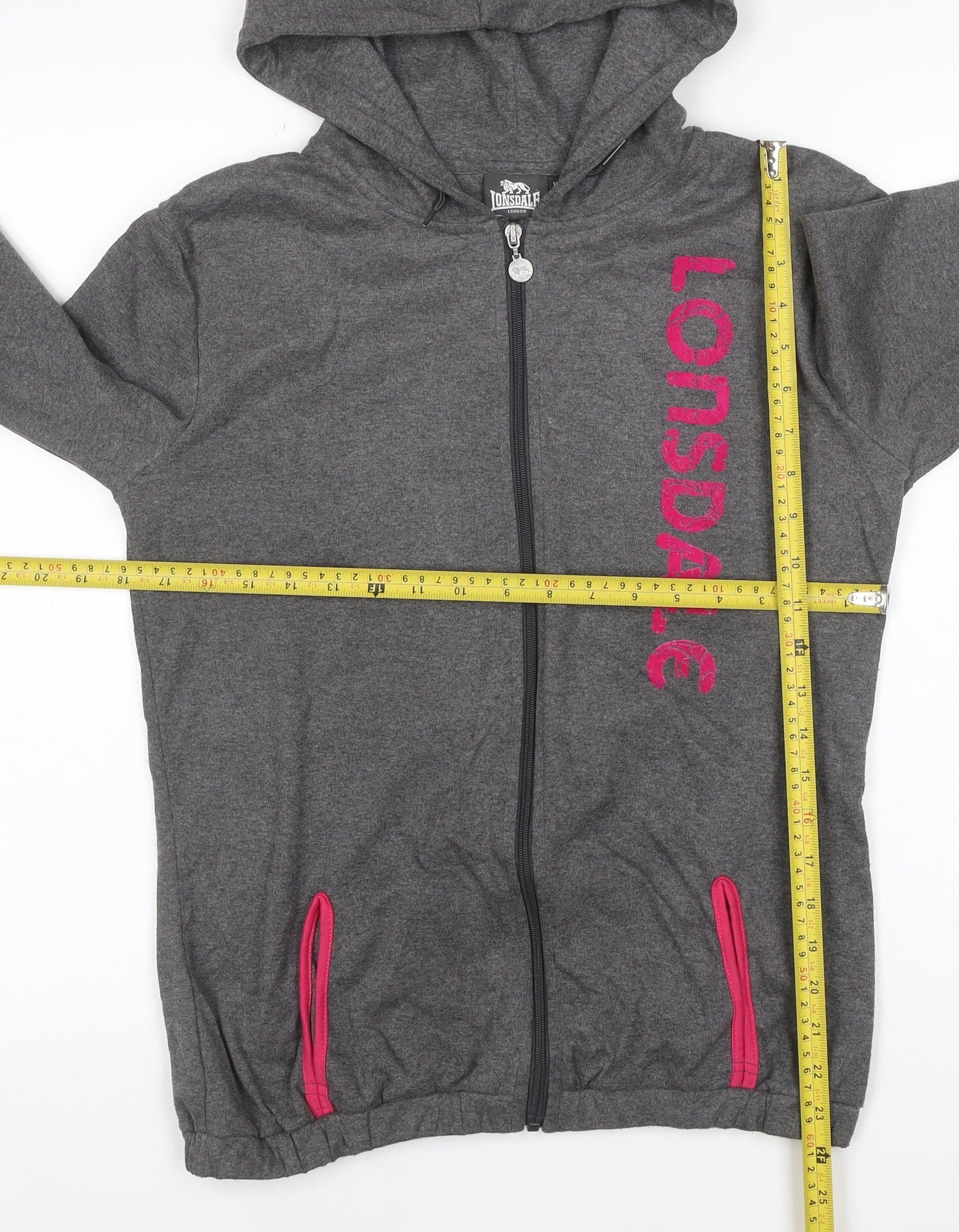 Lonsdale London Women’s Grey Pink Logo Full Zip Hoodie UK 10