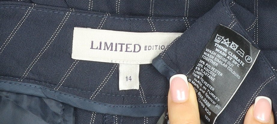 Marks & Spencer Limited Edition Women Blue Pinstripe Wide-Leg Trousers UK 14