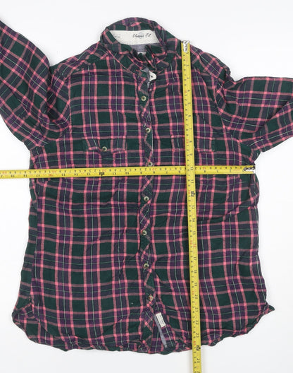 White Stuff Women Green Pink Check Ruffle Shirt UK 12 Long Sleeve