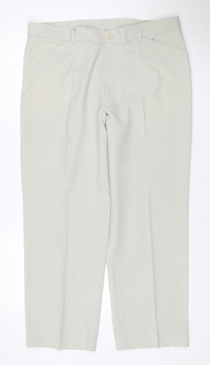 Farah Men's Beige 38W 29L Straight Flat Front Dress Trousers