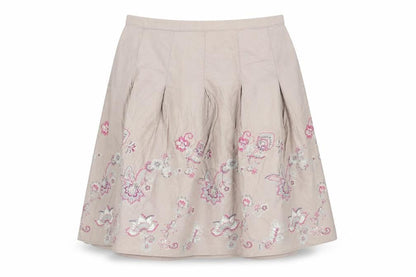 Marks & Spencer Women Beige UK 18 Floral Embroidered A-Line Skirt