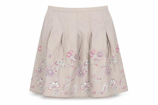 Marks & Spencer Women Beige UK 18 Floral Embroidered A-Line Skirt