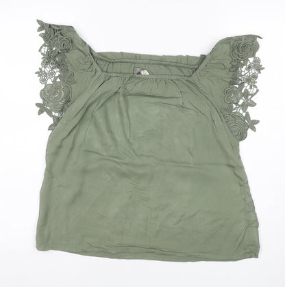 Oasis Women Green UK 10 Off Shoulder Crochet Lace Blouse