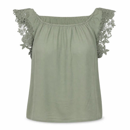 Oasis Women Green UK 10 Off Shoulder Crochet Lace Blouse