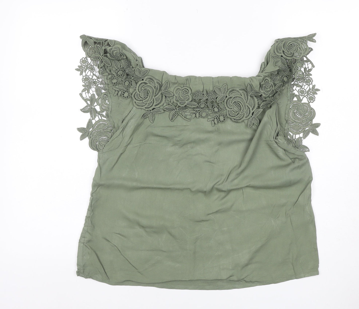 Oasis Women Green UK 10 Off Shoulder Crochet Lace Blouse